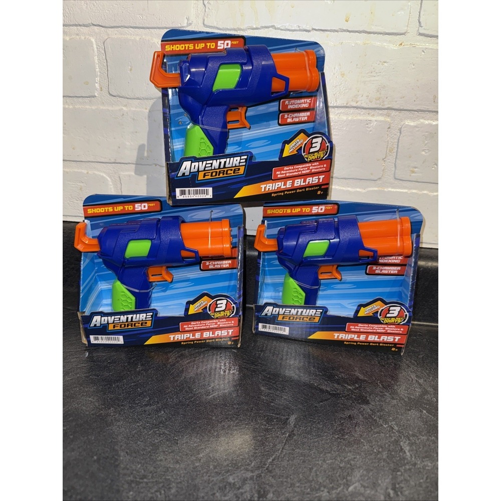 3 Adventure Force Triple Blast Spring Power Dart Blasters w/ 3 Accu-Soft Darts